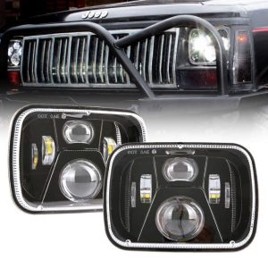 NOKTA Onaylı 5x7 Inç 60 W LED Kare Far Mühürlü Hi / Lo Işın Siyah / Gümüş Için Jeep YJ XJ MJ & Off-road