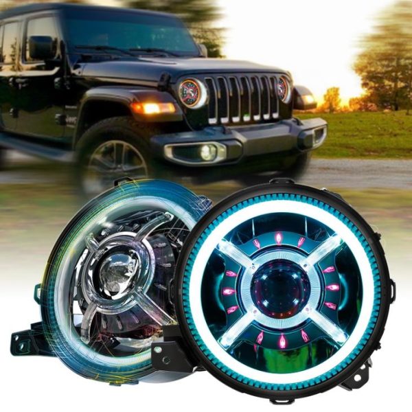 9 inç Yuvarlak Jeep JL 2018 RGB Halka Jeep Wrangler Renk Değiştirme Halo Led Farlar