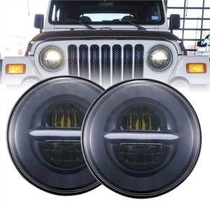 Jeep Wrangler JK için Halo Angel Eyes DRL Far ile Morsun Yuvarlak LED Farlar